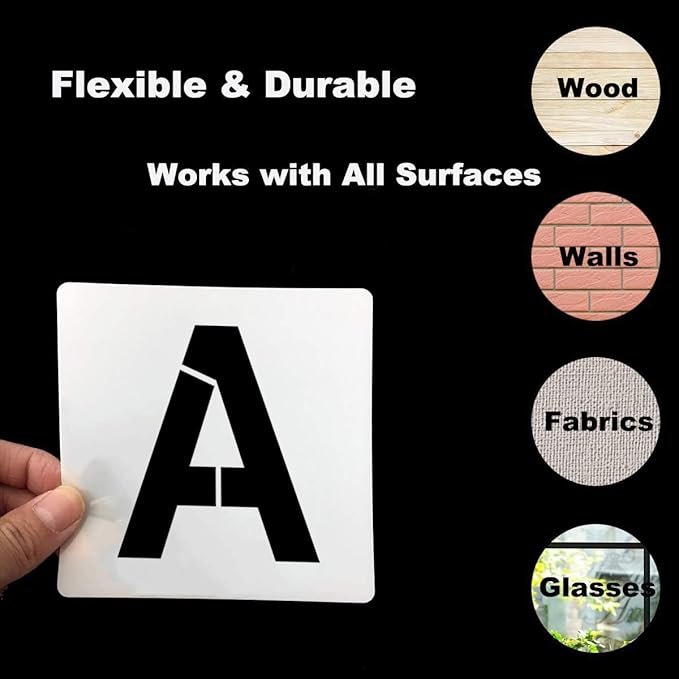Alphabet Letter and Number Stencils 10 Inch - 40 Pack Large Letters and Numbers Stencil Templates with Signs for Painting on Wood, Reusable Number Letter Stencils for Chalkboard Signs & Wood Wall Art