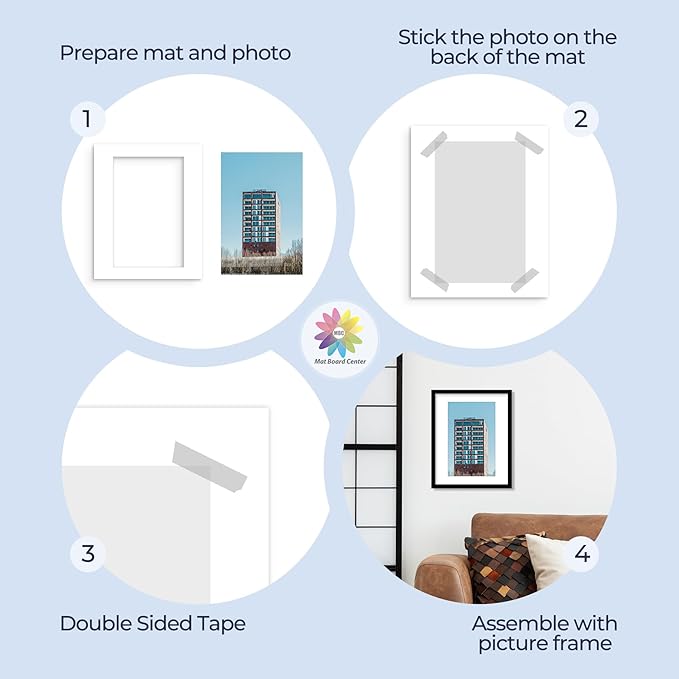 MBC Mat Board Center, 5 Pack 16x20 for 11x17 White Picture Mats Frame Mattes, Bevel Cut, Acid Free, 4-ply Thickness