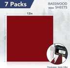 ROBOTIME 7-Pack Double-Sided Colored 1/8" Plywood Sheets - 12 x 12 x 1/8 Inch - Roller-Coated Solid Color 3mm Craft Wood Sheets for Laser Cutting - Assorted Colors - WB122