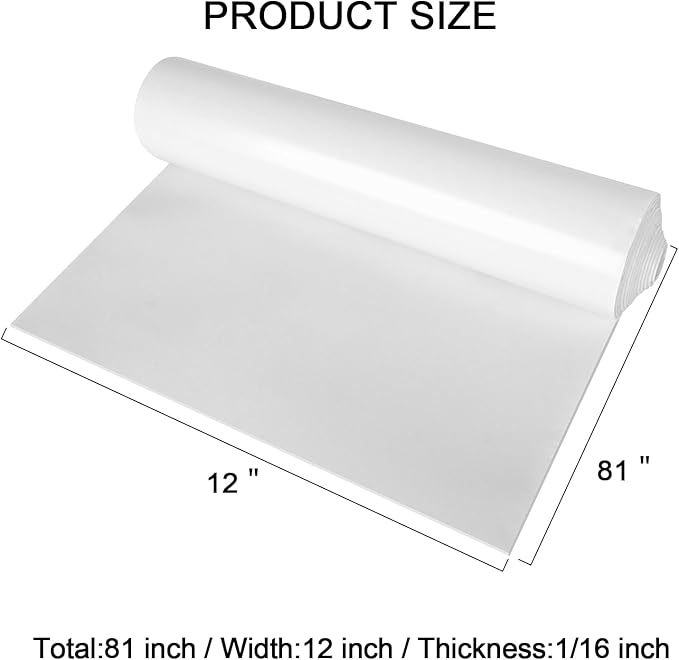 Neoprene Sponge Rubber Foam Sheets with Adhesive Backing, 12" x 81" x 1/16" White Foam Roll Insulation Board Soundproof Neoprene Mat, Great for Cosplay Padding, DIY, Gaskets, Costume, Crafts