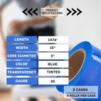 PSBM Blue Stretch Wrap, 15 Inch x 1476 Feet, 8 Pack, Tinted Pre-Stretched Shrink Wrap Film for Moving, Packaging, Pallet Wrapping