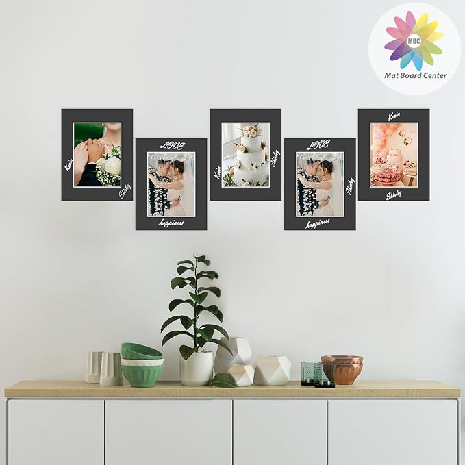 MBC Mat Board Center, 5 Pack 8.5X11 for 6X8 Black Picture Mats Frame Mattes, Bevel Cut, Acid Free, 4-Ply Thickness