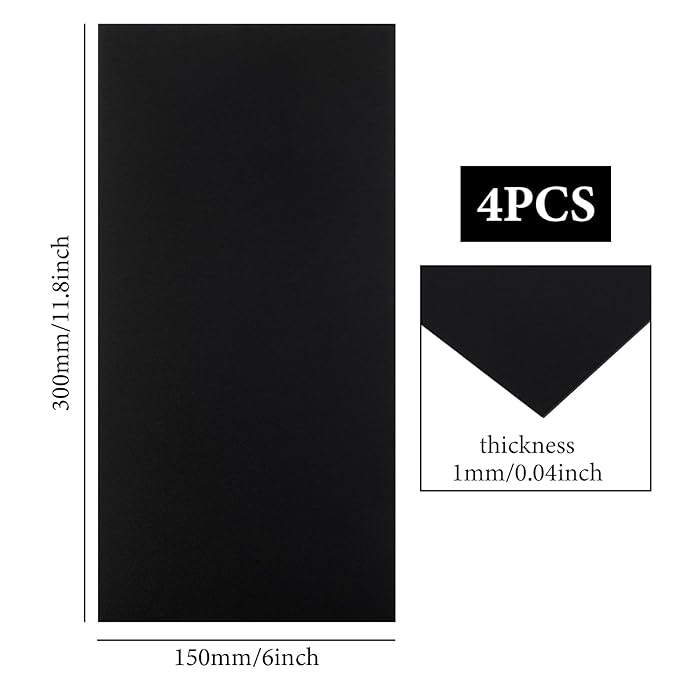 4PCS 6 x 12 x 1/25 (0.04”) Inch Anodized Aluminum Sheet, Black Aluminum Engraving Blanks, 1MM Thin Metal Plates for Laser Engraving, Crafting, DIY, House Decoration