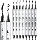 TRANSON 8 Pack Black Brush and Fine Dual-tip Acrylic Paint Marker for DIY Glass Canvas Wood Leather Ceramic Rock Painting