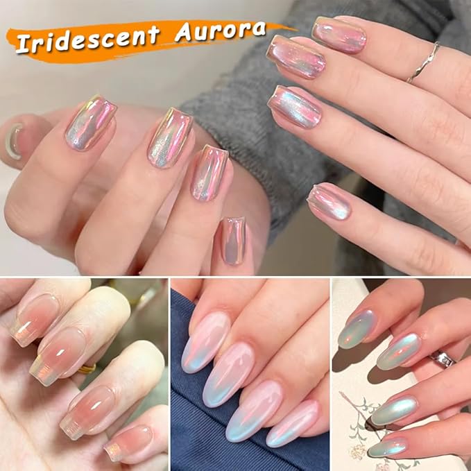 12 Jars Mermaid Chrome Nail Powder, Iridescent Aurora Powder Pearlescent Dust Metallic Mirror Glitter Effect Pigment Nail Art Glitter Manicure Decoration for Home DIY Salon