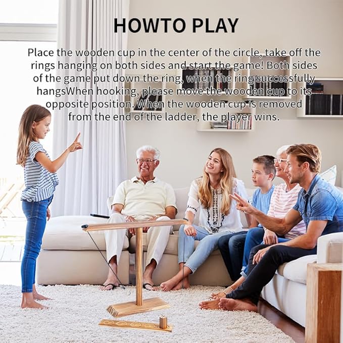 Ring toss Game, Large Base Hook and Ring Game, Hook and Ring Throwing Game for Adults Kids, Family-Friendly Indoor Holiday Fun or Outdoor Patio Games