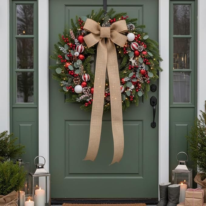CT CRAFT LLC Burlap Fabric Wired Ribbon 3" x 20 Yards Natural Color for Christmas Home Wedding Decor Gift Wrapping Tree Topper Bow Wreath Bouquet DIY Crafts