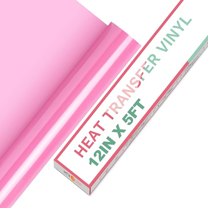 HTVRONT HTV Vinyl Rolls Heat Transfer Vinyl - 12" x 5ft Pink HTV Vinyl for Shirts, Iron on Vinyl for All Cutter Machine - Easy to Cut & Weed for Heat Vinyl Design (Pink)