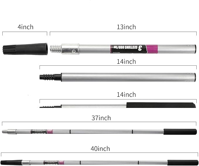 Extension Pole,3 Piece Extension Pole Set, Extension Pole for Paint Rollers,Paint Roller Brush Extension Handle, Threaded Pole, Telescoping Paint Roller Pole Extends to 42 inch