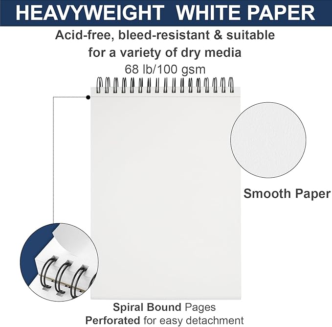 9" x 12" Sketch Book Set, Drawing Paper Pad (68lb/100gsm), 2-Pack Top Spiral Bound Sketch Pad, Double-Sided Hardcover Sketchbook, Art Notebooks Drawing for Kids, Beginners and Artists,100 Sheets Each.