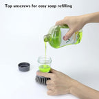 Dish Brush with Soap Dispenser, Kitchen Scrub Brush for Dishes Pots Pans Sink Cleaning, Dish Scrubber with Holder Set (Grey Handle & Nylon Bristles)