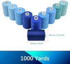 Sewing Thread 10 Color Sewing Industrial Purpose 1000 Yards Per Spool 40S/2 Polyester for DIY Sewing Machine,Embroidery Machine,Hand Sewing (Blue)