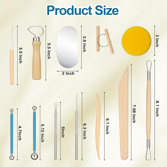 Amrules Clay Tools Kit, 12 PCS Pottery Tools, Practical Polymer Sculpting Tool Kit, Air Dry Clay Tool Set Suitable for Adults, Pottery Craft, Dotting, Drawing, Modeling, Shaping