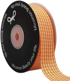 Micomon Orange Gingham Plaid Checked Ribbon 25 Yard Each Roll 100% Polyester (1", Orange)