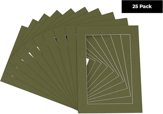 6x8 Mat for 8x10 Frame - Precut Mat Board Acid-Free Show Kit with Backing Board, and Clear Bags Dill Green 6x8 Photo Matte Made to Fit a 8x10 Picture Frame Matboard for Framing, Pack of 25 Mats