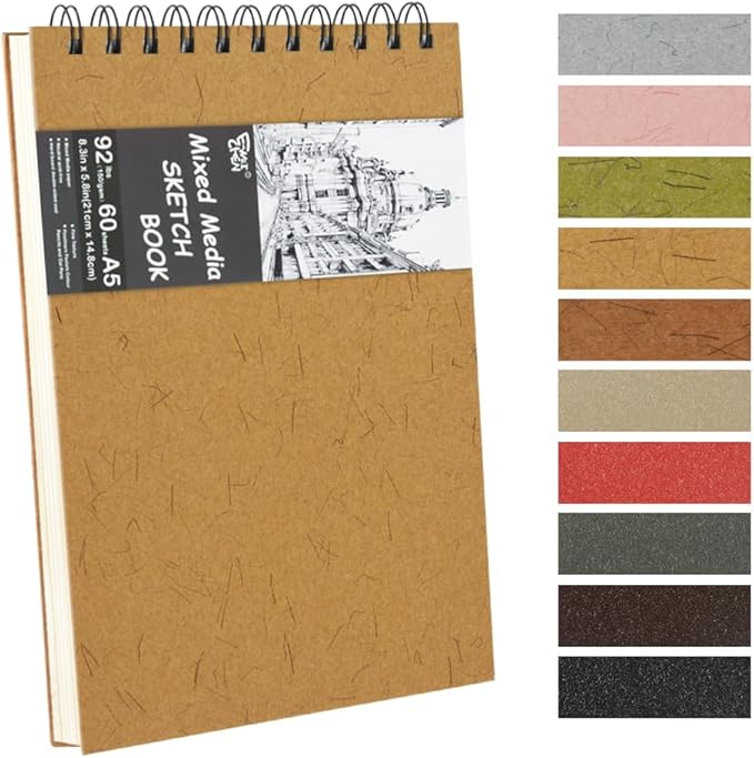 8.3x5.8 Sketch Book, Top Spiral Bound Sketch Pad, 60sheets 92lb/150gsm Nature White Paper, Acid-Free Mixed Media Paper for Painting, Dawing & Art Supplies. N-Ginger