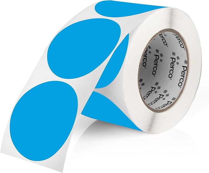 Perco Light Blue 3-Inch Round Circle Dot Sticker Labels with Easy Peel Perforation - 500 Labels per Roll - Strong Adhesion, Vibrant Colors for Organizing, Crafting & More - Made in USA