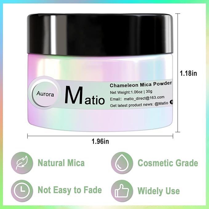 Matio Chameleon Mica Powder, 1.06oz/ 30g Ocean Heart White Chrome Powder, Pearlescent Effect Color Shift Pigment for Resin Craft, Soap Candle Dye, Nail Art, Makeup, Bath Bomb, Paint, Slime Pigment