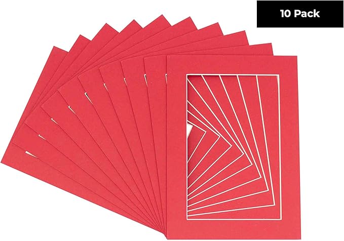 5x7 Mat for 8.5x11 Frame - Precut Mat Board Acid-Free Deep Red 5x7 Photo Matte Made to Fit a 8.5x11 Picture Frame, Premium Matboard for Family Photos, Show Kits, Art, Picture Framing, Pack of 10 Mats