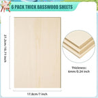 6 Pack 10.7 x 7 x 1/4 Inch-6mm Thick Basswood Sheets for Crafts Unfinished Plywood Sheets Rectangular Wood Panel Boards for DIY Laser Project, Wood Burning, Engraving, Architectural Models, Staining