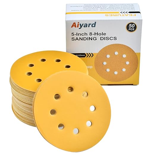 5-Inch 8-Hole Hook and Loop Sanding Discs 600-Grit Random Orbit Sandpaper, 50-Pack