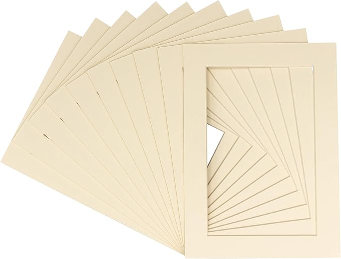 5x7 Mat for 8.5x11 Frame - Precut Mat Board Acid-Free Textured Cream 5x7 Photo Matte For a 8.5x11 Picture Frame, Premium Matboard for Family Photos, Show Kits, Art, Picture Framing, Pack of 100 Mats