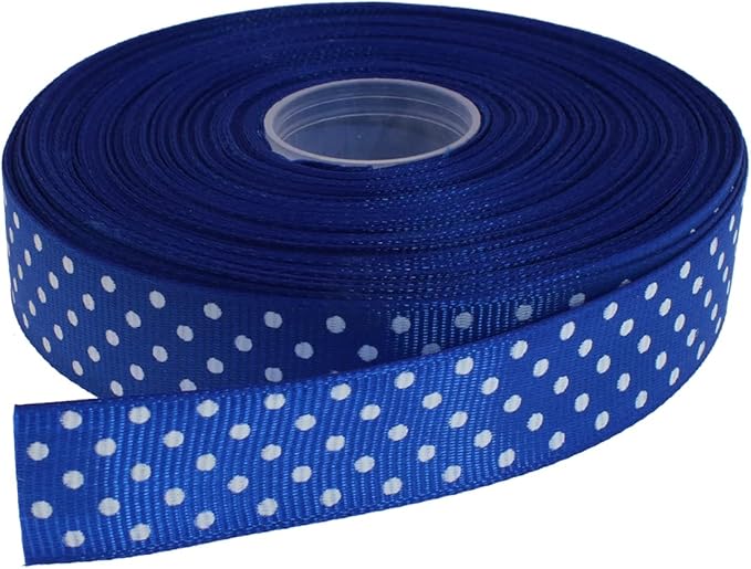 Polka Dot Grosgrain Ribbon 25 Yard Each Roll 100% Polyester (3/4", Royal Blue)