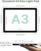 Cordless A3 Diamond Painting Art LED Light Board for Tracing and Drawing,Bawaslom Light Box with 3 Colors & 6-Level Brightness,Rechargeable Drawing Pad for Tracing,Diamond Art,Vinyl Weeding,Sketching