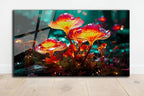 SpiritualHands Fantastic Mushrooms Glass Wall Art Oil Painting for Living Room, Tempered Glass Modern Prints Decor, Large Vivid Color Panel for Bedroom, Kitchen, or Office