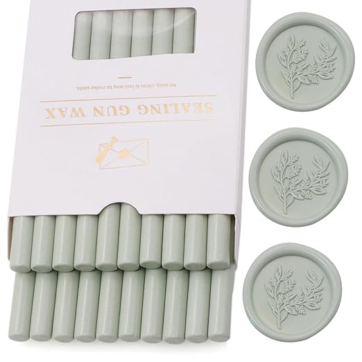 Sage Green Wax Seal Sticks 20pcs, Andotopee Glue Gun Wax Seal Sticks for Wax Seal Stamp, Premium Sealing Wax for Envelope Letter Seal Wedding Invation Craft Adhesive, Great Gift Ideas (Mini Size)