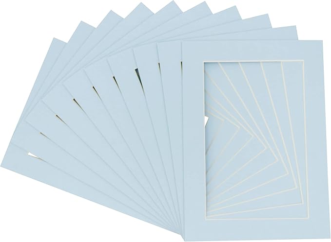 6x8 Mat for 8x10 Frame - Precut Mat Board Acid-Free Show Kit with Backing Board, and Clear Bags Baby Blue 6x8 Photo Matte Made to Fit a 8x10 Picture Frame Matboard for Framing, Pack of 10 Mats