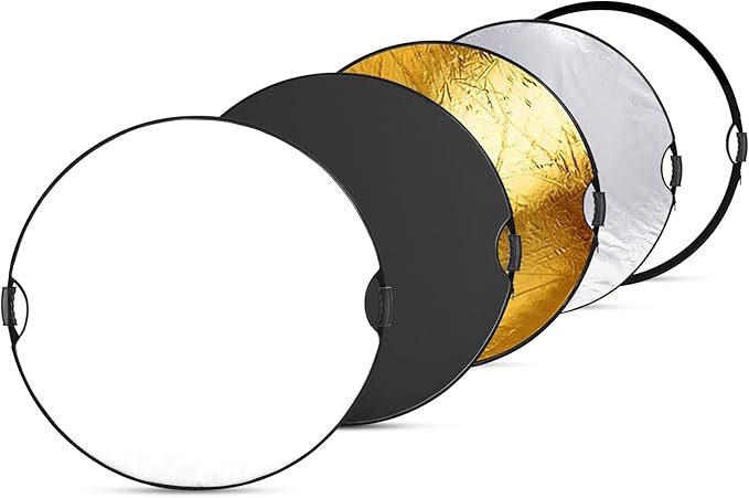 NEEWER 43"/110cm Light Reflector with Handle Grip with 3/8" Thread, 5 in 1 Collapsible Disc Light Diffuser Translucent/Silver/Gold/White/Black for Photography Lighting, Outdoor Lighting, RF-110II