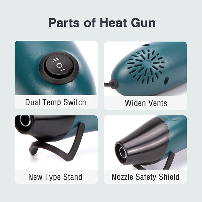 Mini Heat Gun, Electrical Phone Repair Heat Tool for DIY Craft Embossing, Paint Drying, Candle Making, Epoxy Resin, Shrink Wrap Hot Air Gun with Silicone Brush (x2)
