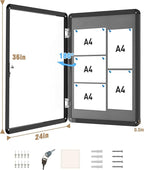 36"x24" Enclosed Bulletin Board, Lockable Weather-Resistant Aluminum Cork Noticeboard for School & Office, Black Frame w/Grey Flet