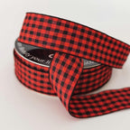 Red and Black Gingham Plaid Checked Ribbon 25 Yards Each Roll 100% Polyester (1",BlackRed)