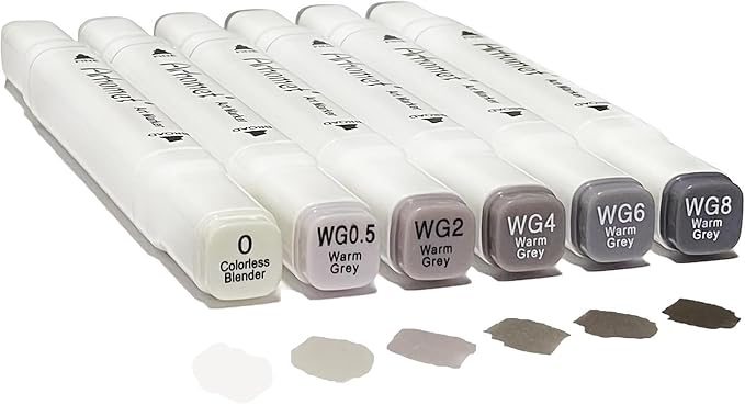 6 Colors Warm Grey Gray Alcohol Markers Set, Dual Tips Art Markers Drawing Sketched Double Tipped for Adults Beginner Kids (Warm Grey)