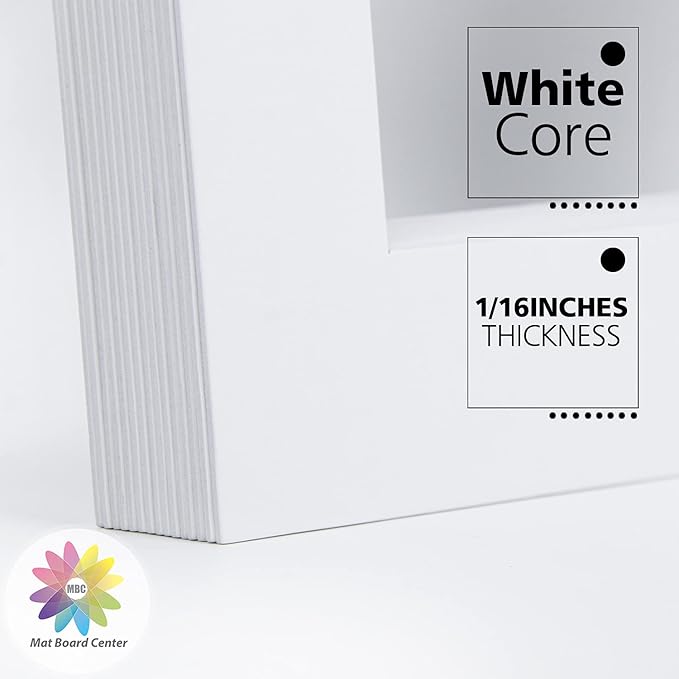 Mat Board Center, Pack of 10, 11x14 for 8x10 Off White Color Mats - Bevel Cut, Acid Free, 4-ply Thickness, White Core - for Pictures, Photos, Framing