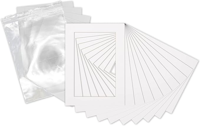5x7 Mat for 8.5x11 Frame - Precut Mat Board Acid-Free Show Kit with Backing Board, and Clear Bags White 5x7 Photo Matte Made to Fit a 8.5x11 Picture Frame Matboard for Framing, Pack of 100 Mats