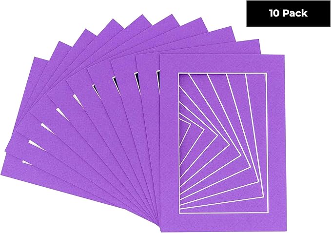 6x8 Mat for 8x10 Frame - Precut Mat Board Acid-Free Show Kit with Backing Board, and Clear Bags Purple 6x8 Photo Matte Made to Fit a 8x10 Picture Frame Matboard for Framing, Pack of 10 Mats