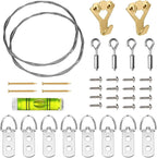 SDTC Tech Adjustable Picture Hanging Wire Kit 2m x 1.5mm Stainless Steel Wire Rope, D-Rings, Wall Mounting Hooks, Adjustable Hangers, Level & Screws for Paintings Photos Mirror Frames Hold Up to 80lbs