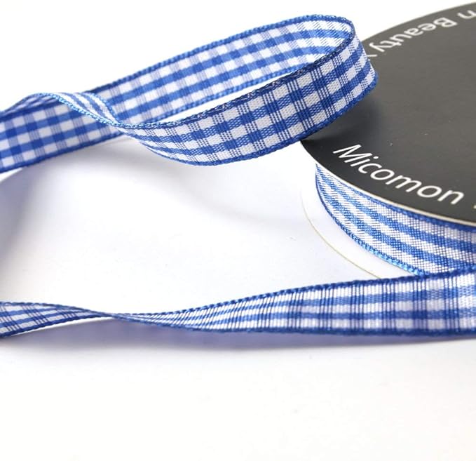 Ink Blue Gingham Plaid Checked Ribbon 25 Yard Each Roll 100% Polyester (3/8", Ink Blue)