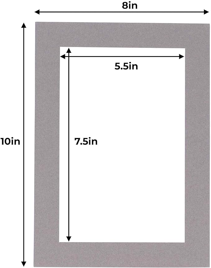 6x8 Mat for 8x10 Frame - Precut Mat Board Acid-Free Show Kit with Backing Board, and Clear Bags Charcoal 6x8 Photo Matte Made to Fit a 8x10 Picture Frame Matboard for Framing, Pack of 1 Mat