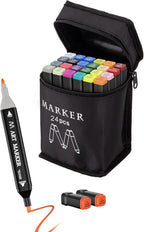 Banral 24 Colors Alcohol Markers Set, Dual Tip Alcohol Based Art Marker for Artists Kids Adult Coloring, Permanent Illustration Sketch Pens for Drawing