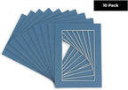 Pack of Ten Acid Free 8.5x11 Mats Bevel Cut for 7x9 Photos - Steel Blue Precut Matboards With Backing Boards and Self Seal Photo Mat Bags For Pictures, Photos, Framing - 4-ply Thickness