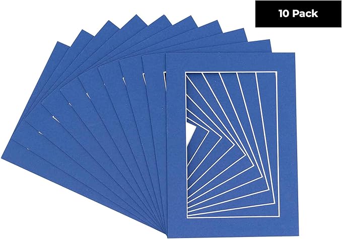 Pack of Ten 8.5x11 Mats Bevel Cut for 7x9 Photos - Acid Free Bottle Blue Precut Matboards for Pictures, Photos, Framing - 4-ply Thickness