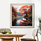 Leczany Cross Stitch Stamped Kit for Adults or Kids - Beautiful Riverside Scenery | DIY Embroidery Starter Patterns Craft Kit Needlepoint for Beginner | 11CT, 3 Strands | 17.7x17.7 inches