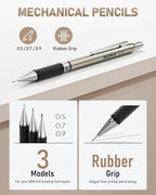 Nicpro 35PCS Art Mechanical Pencil Set, 3 PCS Metal Drafting Pencil 0.5 mm & 0.7 mm & 0.9 mm & 3 PCS 2mm Lead Holder (6B 4B 2B HB 2H 4H Colors) For Sketching Drawing With 20 Tube Lead Refills Case