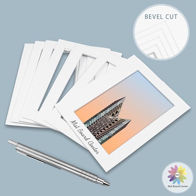 MBC MAT BOARD CENTER, 10 Pack 16x20 for 8x10 White Picture Mats Frame Mattes, Bevel Cut, Acid Free, 4-ply Thickness