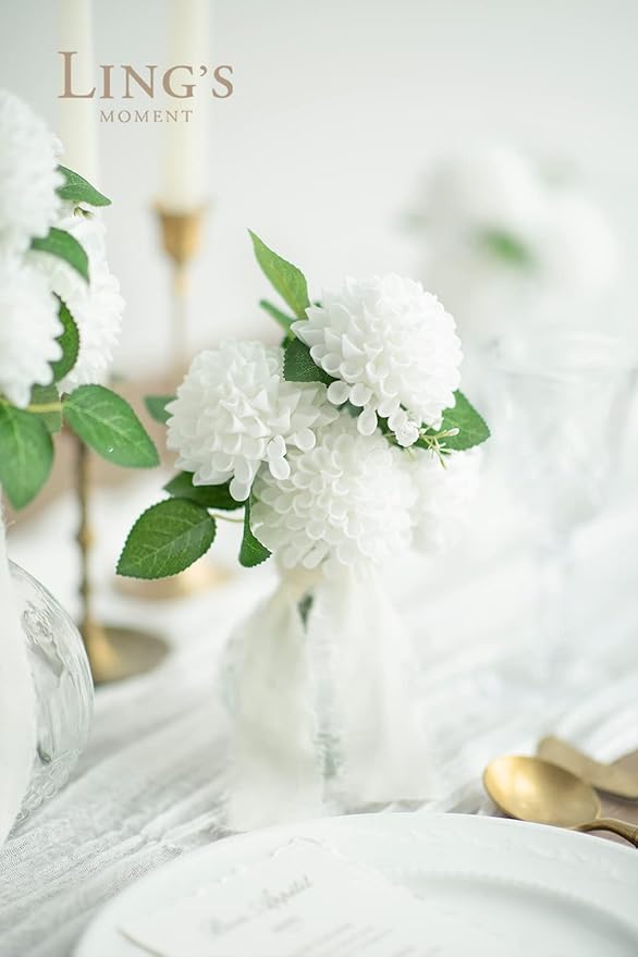 Ling's moment White Dahlia Foam Artificial Flowers Real Touch Faux Fake Flower for Home Decor Graduation Baby Shower Decorations Outdoors Party Favors Wedding Gifts Centerpieces Arrangements 25pcs