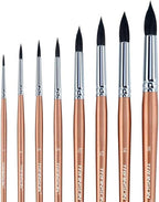 Transon 8pcs Round Watercolor Paint Brush Set Goat Hair for Watercolors,Acrylics,Inks,Gouache,Oil and Tempera